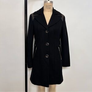Kenneth Cole Black Trench Coat with Silver Accents